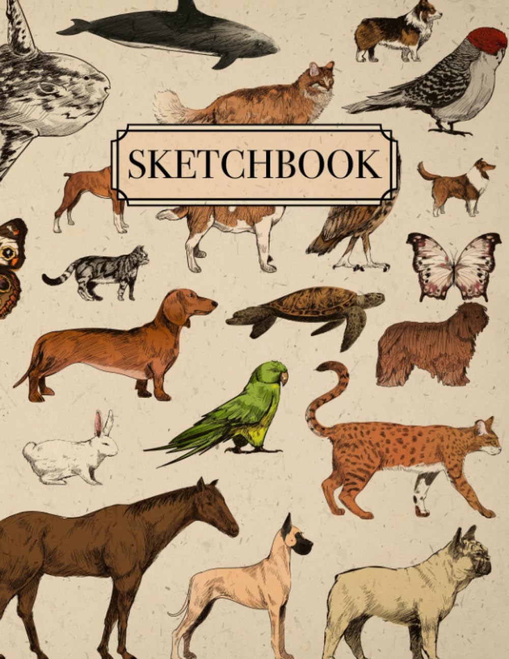 Animal Sketchbook: Drawing Notebook with Vintage Animal Illustrations Cover | Large Blank Pages Journal for Sketching, Doodling, Writing And Notes | 8.5" x 11", 110 Pages