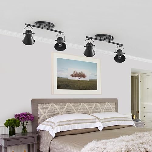 Miniatura 6 de SEEBLEN Lámpara de techo de 2 luces, lámpara de techo direccional industrial, lámpara de techo negra para cocina, sala de estar, pasillo, baño,