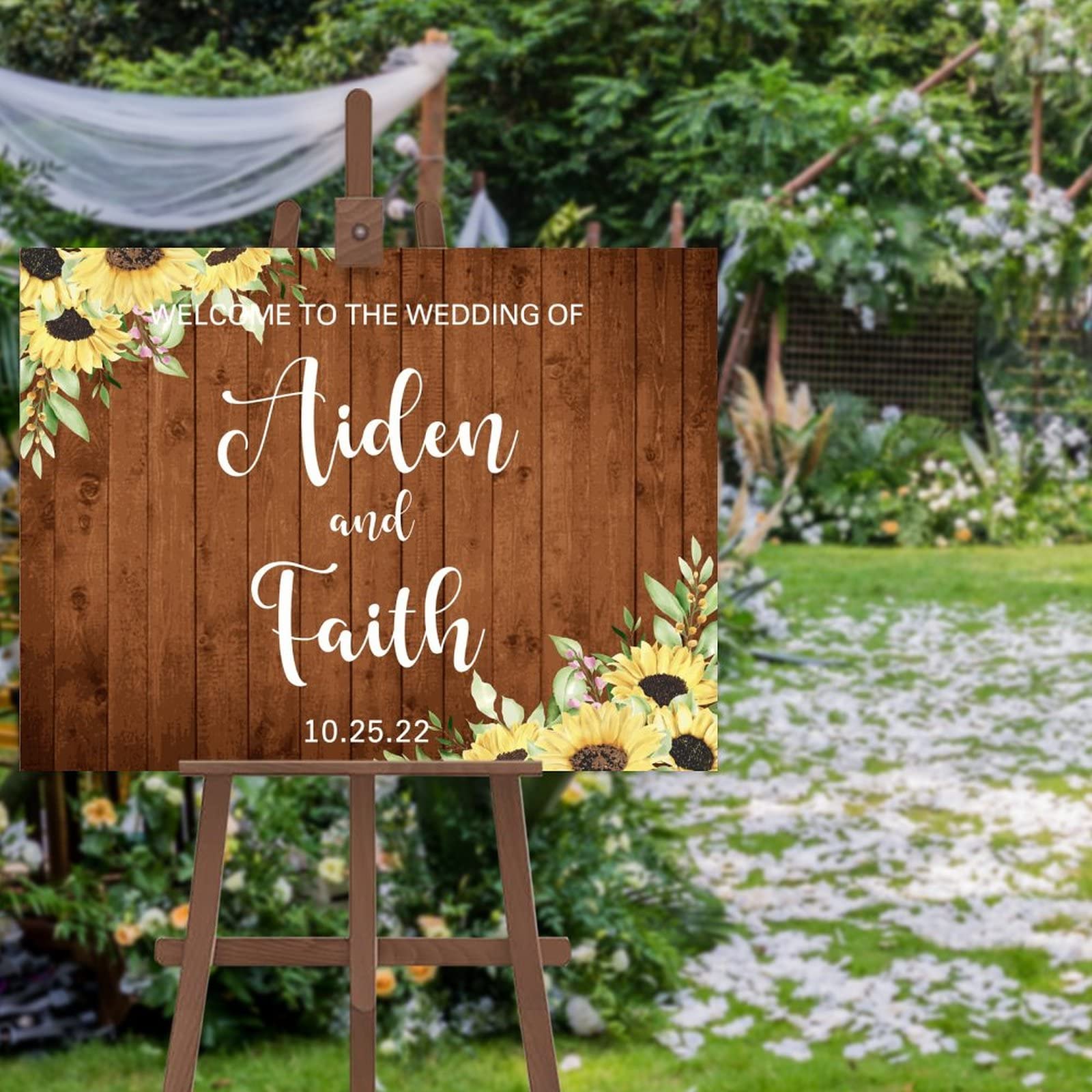 Panneau bienvenue mariage à personnaliser avec vos noms et motif floral