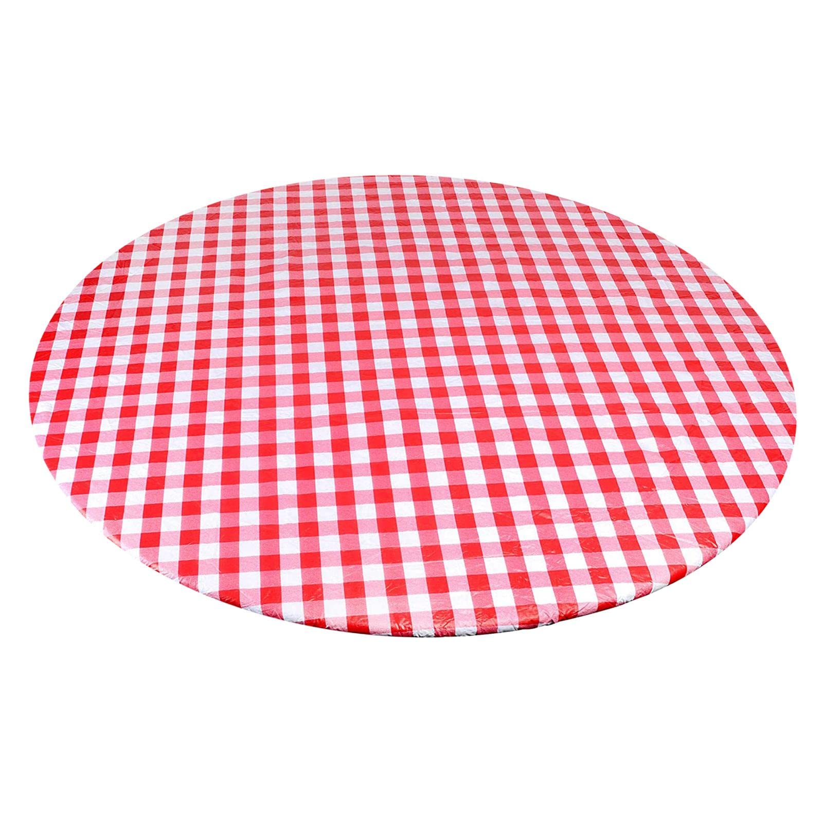 Round Wipe Clean PVC Tablecloth Oilcloth Vinyl Oilcloth - 40-56 Inch Circle Suitable for 45-56In Diameter Red Plaid | Furniture | Furniture Parts & Accessories-image-13