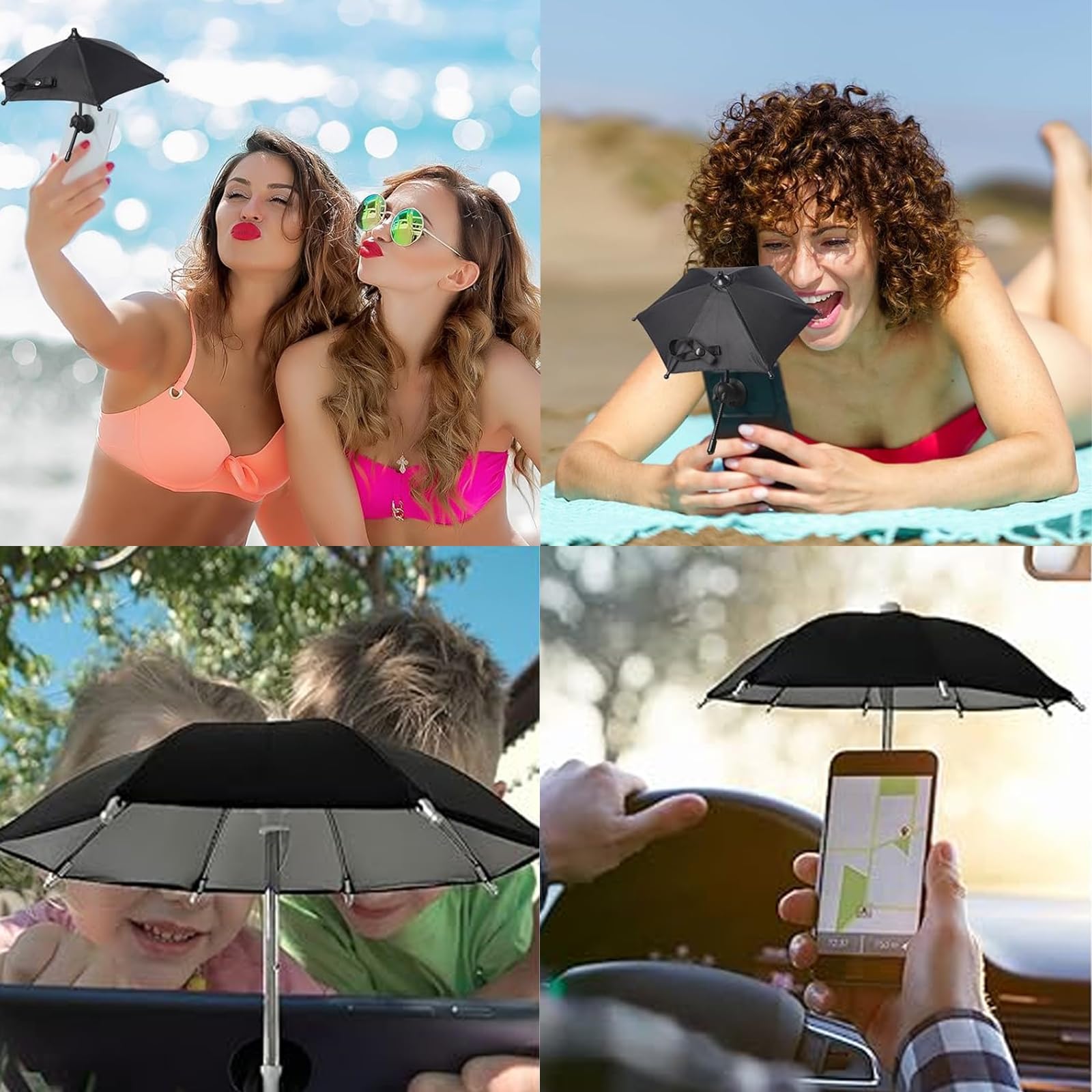 Parapluie pour Téléphone Portable avec 3 Ventouses - Support Ombrelle de Protection Solaire pour Extérieur