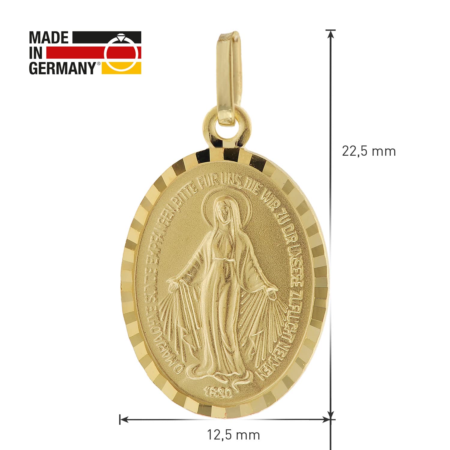 trendor Milagrosa Anhänger Gold 333 (8 Kt) mit Vergoldeter Silberkette | zauberhafter Halsschmuck für Damen, Abbild der Mutter Jesu, Echtgold Anhänger,