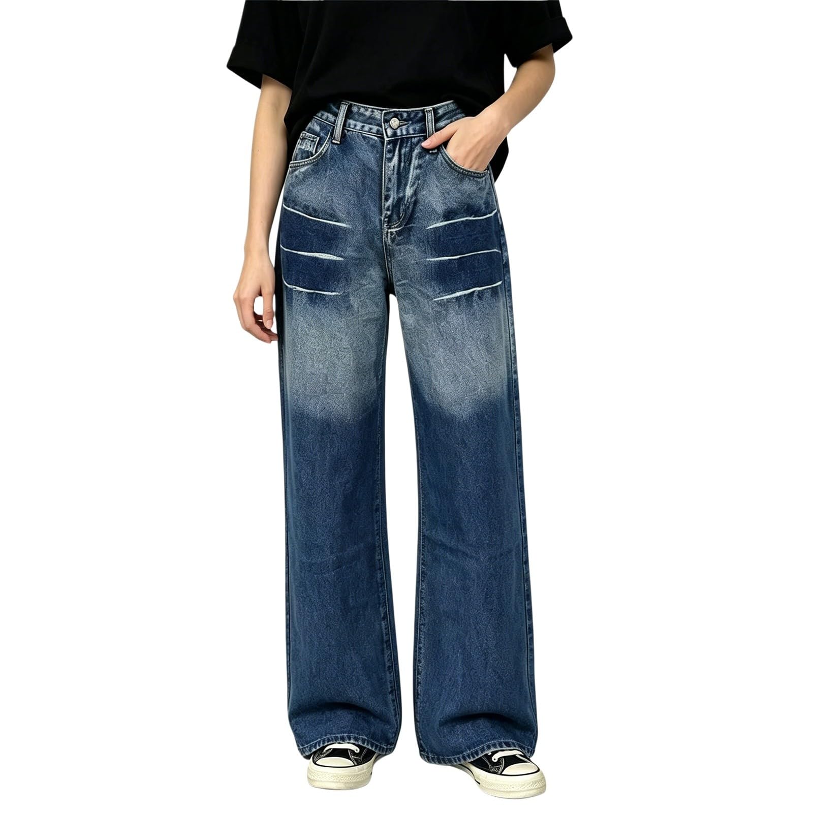 Jeans Donna Larghi Vita Alta Jeans Vita Alta Larghi Leggeri Pantaloni Baggy Curvy Gamba Larga Eleganti Pantaloni Denim Elasticizzati Casual con Tasche Comodi Pants Tempo Libero Moda Basic