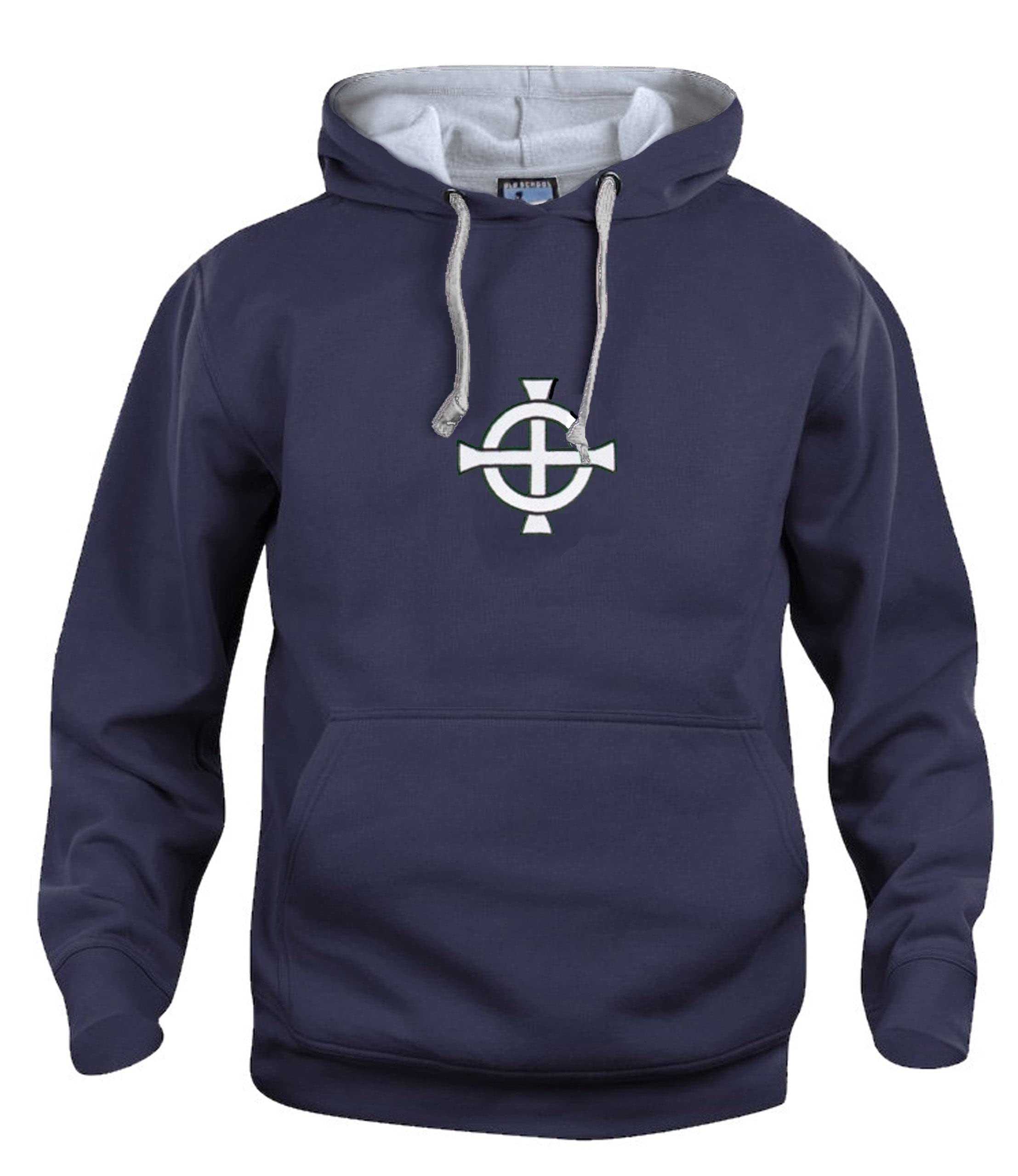 Northern Ireland 1970s Retro Football Hoodie Embroidered Logo Navy