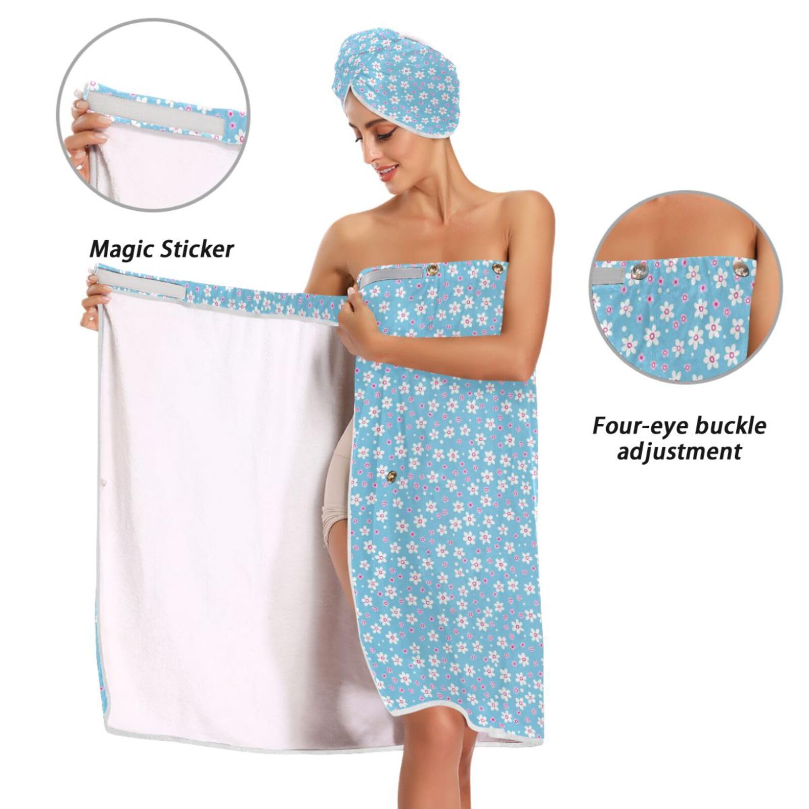 Kwiatowy ręcznik kąpielowy 3 zestawy regulowane zamykanie suchy szybki szlafrok kąpielowy body Wrap dla kobiet spa, szlafrok + suszenie włosów + opaska na głowę