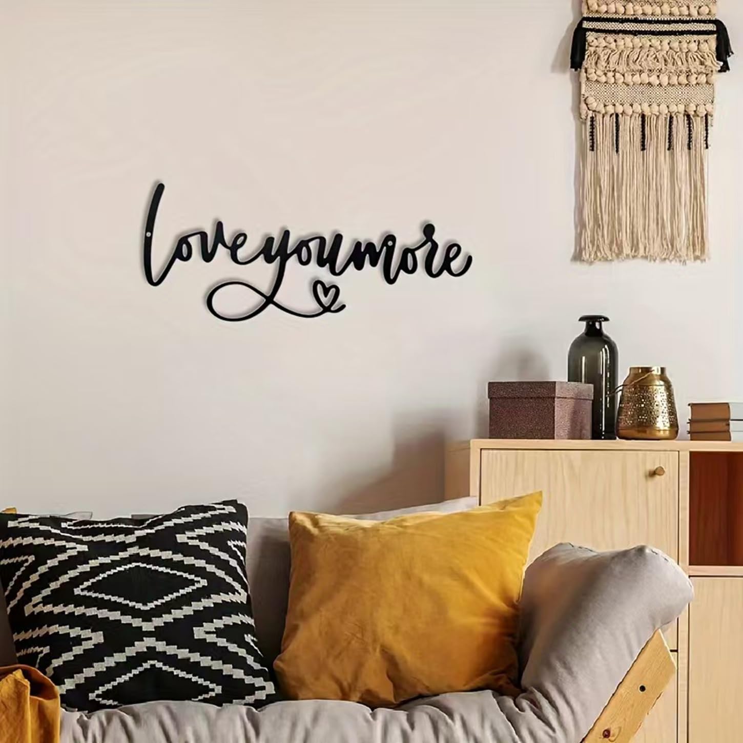 USTEL Decoración de pared de metal negro estilo minimalista dormitorio salón colgante 15 x 36 cm