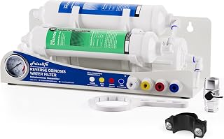 Frizzlife BFRO100 Aquarium Umkehrosmose-System, 3-stufiges Countertop RO Trinkwasser-Filtersystem mit Manometer, kompakt, 100 GPD