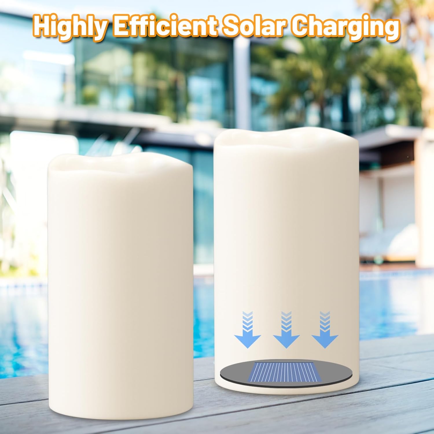 Eldnacele 5" Solar Outdoor Flameless Candles Dusk to Dawn Waterproof Rechargeable White Plastic LED Flickering Pillar Candles for Lantern Garden Patio Porch Home Decor