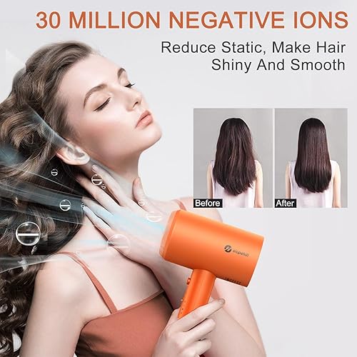 Miniatura 5 de Slopehill Secador de pelo iónico profesional, potente secadora de bajo ruido de secado rápido de 1800 W con 2 boquillas concentradoras, 1 accesorios
