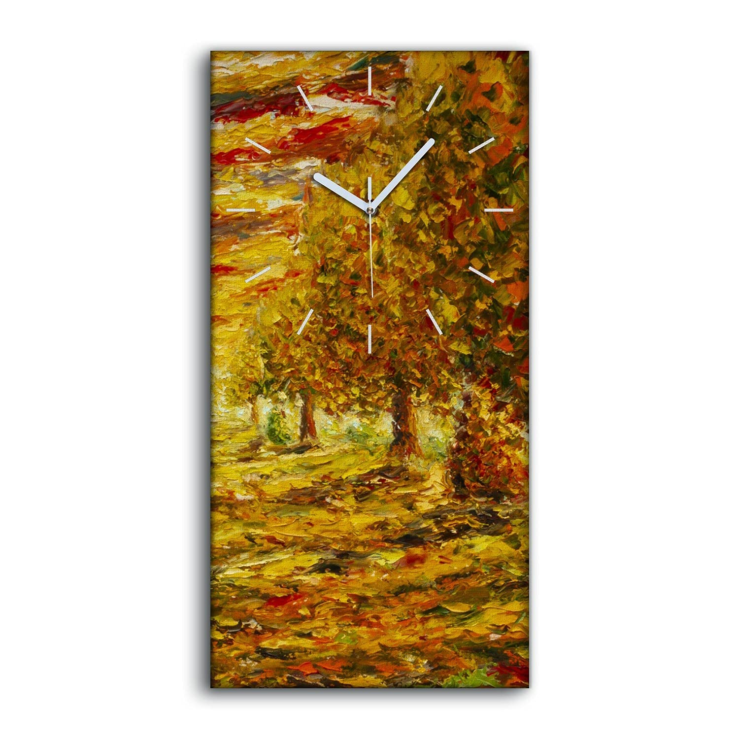Horloge sur toile nature forêt automne salon silencieuse 30x60cm