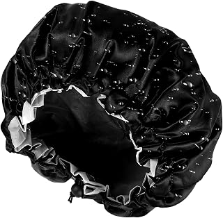 Ymapinc Reusable Shower Caps for Women Waterproof Hair Shower Cap Adjustable Hair Cover for Shower Large Black Layer Shower Bonnet for Girls Spa Home Salon Use