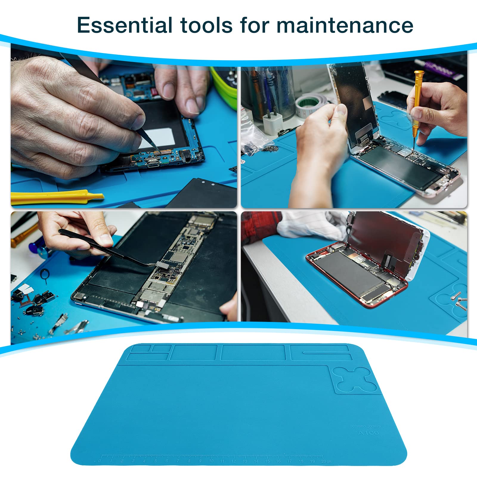 Soldeermat, antistatische reparatiemat, extra groot, 60 x 35 cm, soldeermat, siliconen, 500 °C, hittebestendig, robuust, werkmat, siliconen mat, soldeeronderlegger voor elektronica, solderen, telefoon