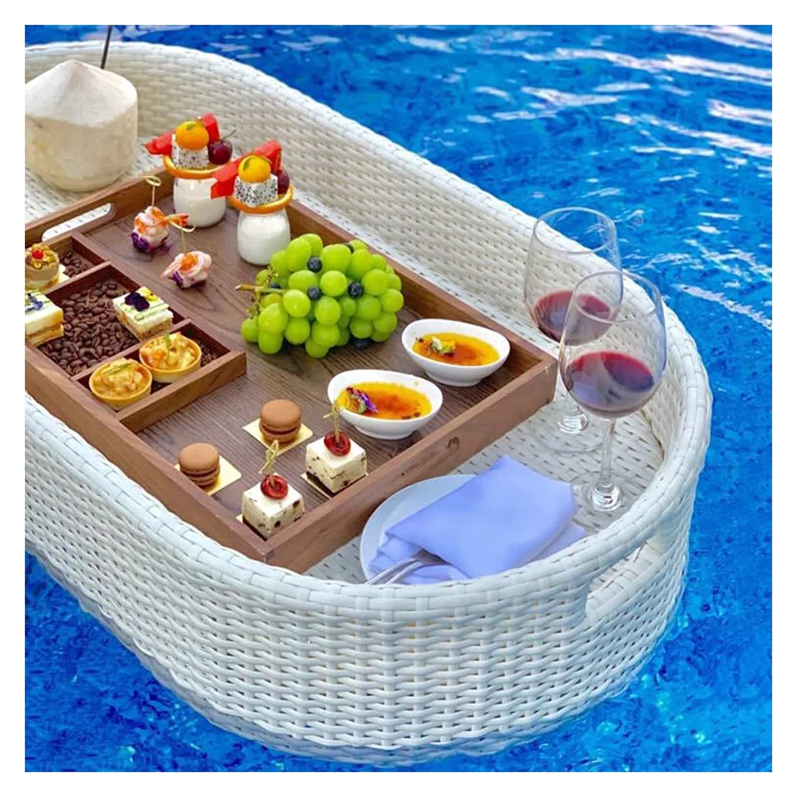 Plateau de Service Flottant de Luxe, Plateau de Piscine, Plateau de Petit-déjeuner Flottant Ovale en rotin, Plateaux de Service flottants de 100 x 50 x 20 cm, Plateau de Table de Bar en roti