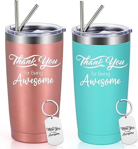 Gtmileo Regalos de agradecimiento para mujeres, 2 piezas de vaso aislado de acero inoxidable con texto en inglés "Thank You For Being", regalos de