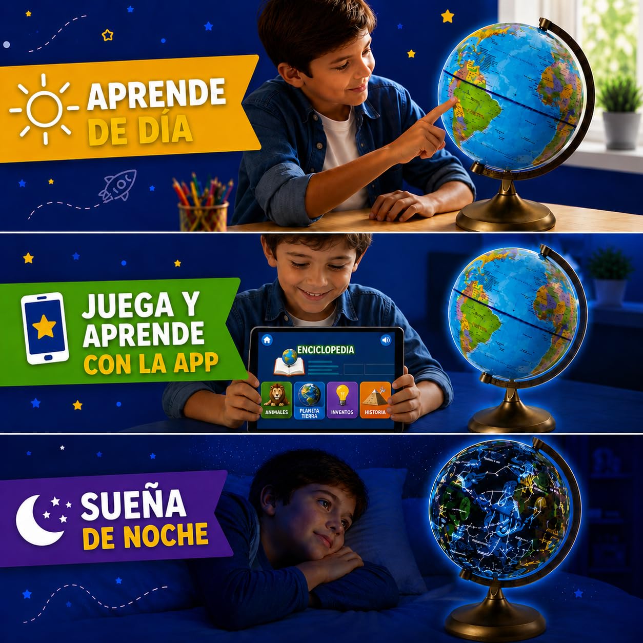 Big Minds - Globo Terráqueo | Bola Del Mundo Interactiva Niños Modo Noche Y Día | Globo Terraqueo Interactivo Niños Con App | Bola Del Mundo Con Luz Led Español | Regalo Comunion Niño | Comunion Niña