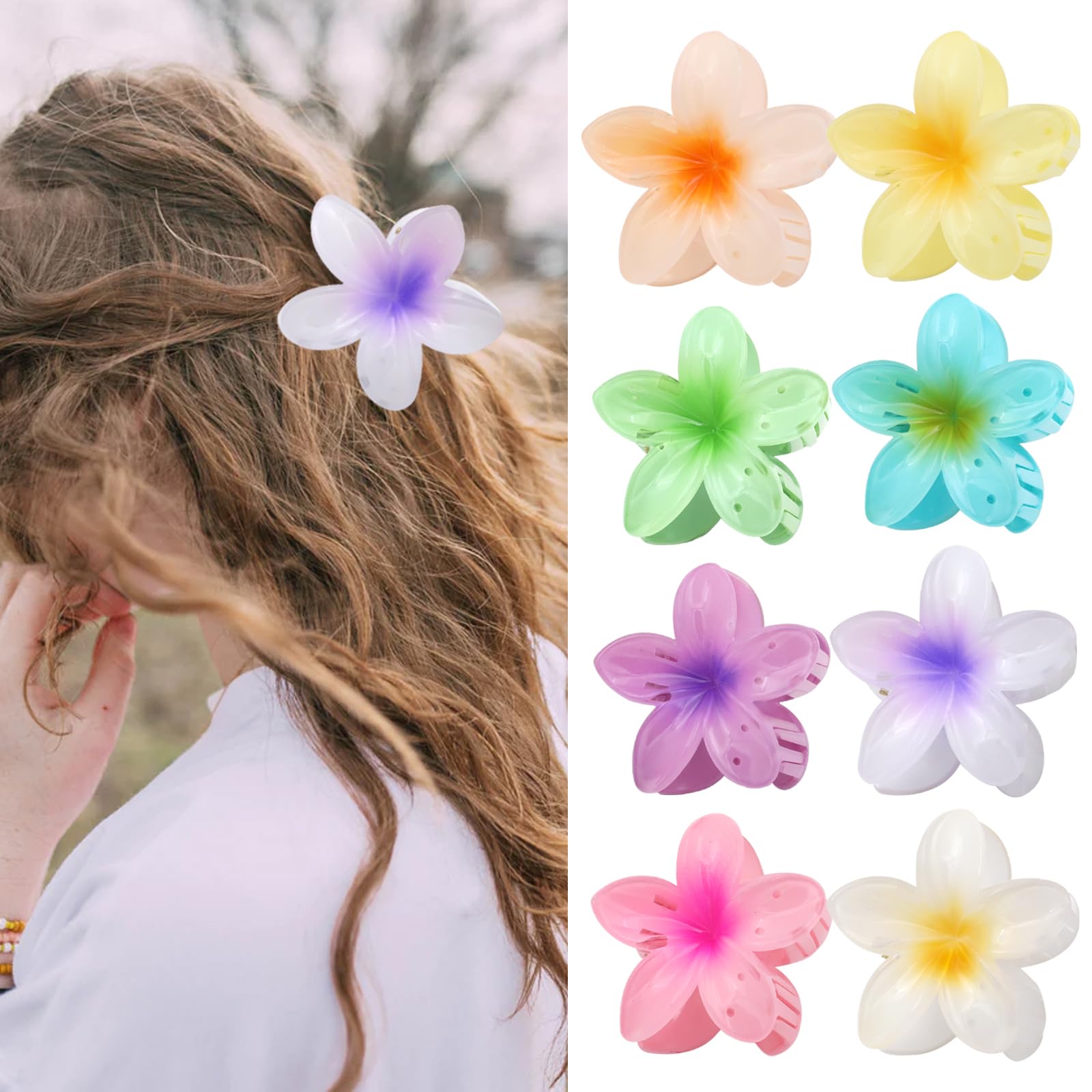 Hair clips woman hair clip flower – Lot de 8 pinces à cheveux hawaïennes pour cheveux épais – Pinces à cheveux uniques et colorées de style tropical pour un look vibrant summertime.