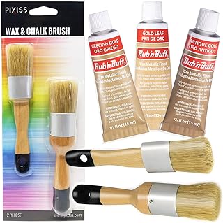 Rub 'n Buff Gold Tones and Pixiss Wax Brushes - Gold Leaf, Grecian Gold, Antique Gold (15ml) - Gilding Wax Paint with Customizable Sheen - Quickly Dries to a Metallic Finish - Boar Hair Bristles