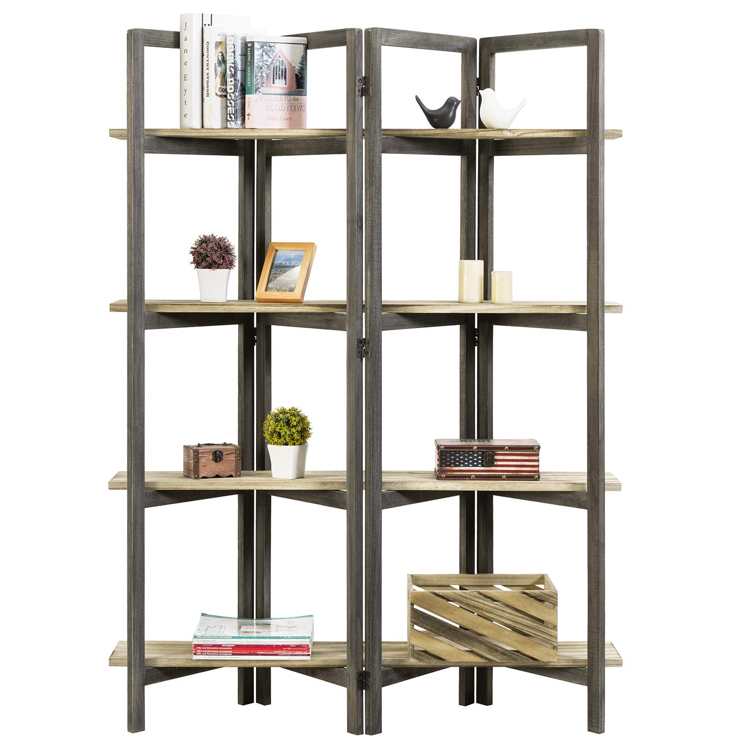 Photo 1 of **USED**
MyGift Vintage Gray Wood Room Divider Frame with Four Removable Burnt Wood Shelves - Gray / Brown