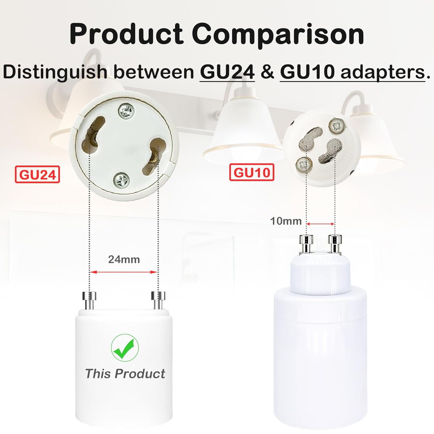 2 Pack GU24 to E26 Adapters, ATREFUU GU24 to E26 Medium Base Light Bulb Socket Adapters for Wall Lights, Ceiling Fans and Pendant Lights, 2pcs