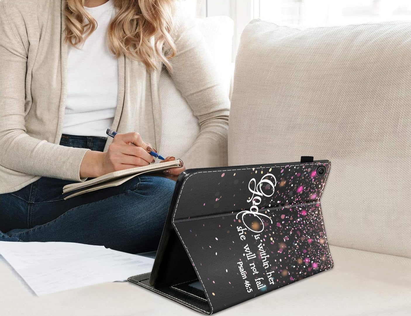 Case for Amazon Fire HD 10 Tablet (9th/7th Generation, 2019/2017 Release) - Slim PU Leather Folio Smart Cover with Auto Wake/Sleep for Fire HD 10 10.1 inch, Bible Verse Psalm 46:5