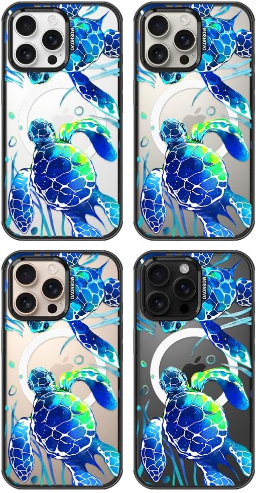 MOSNOVO Magnetic Case for iPhone 16 Pro Max, 10ft Military-Grade Protection, Compatible with Magsafe, Shockproof Phone Case for iPhone 16 Pro Max - Sea Turtles - Clear Black