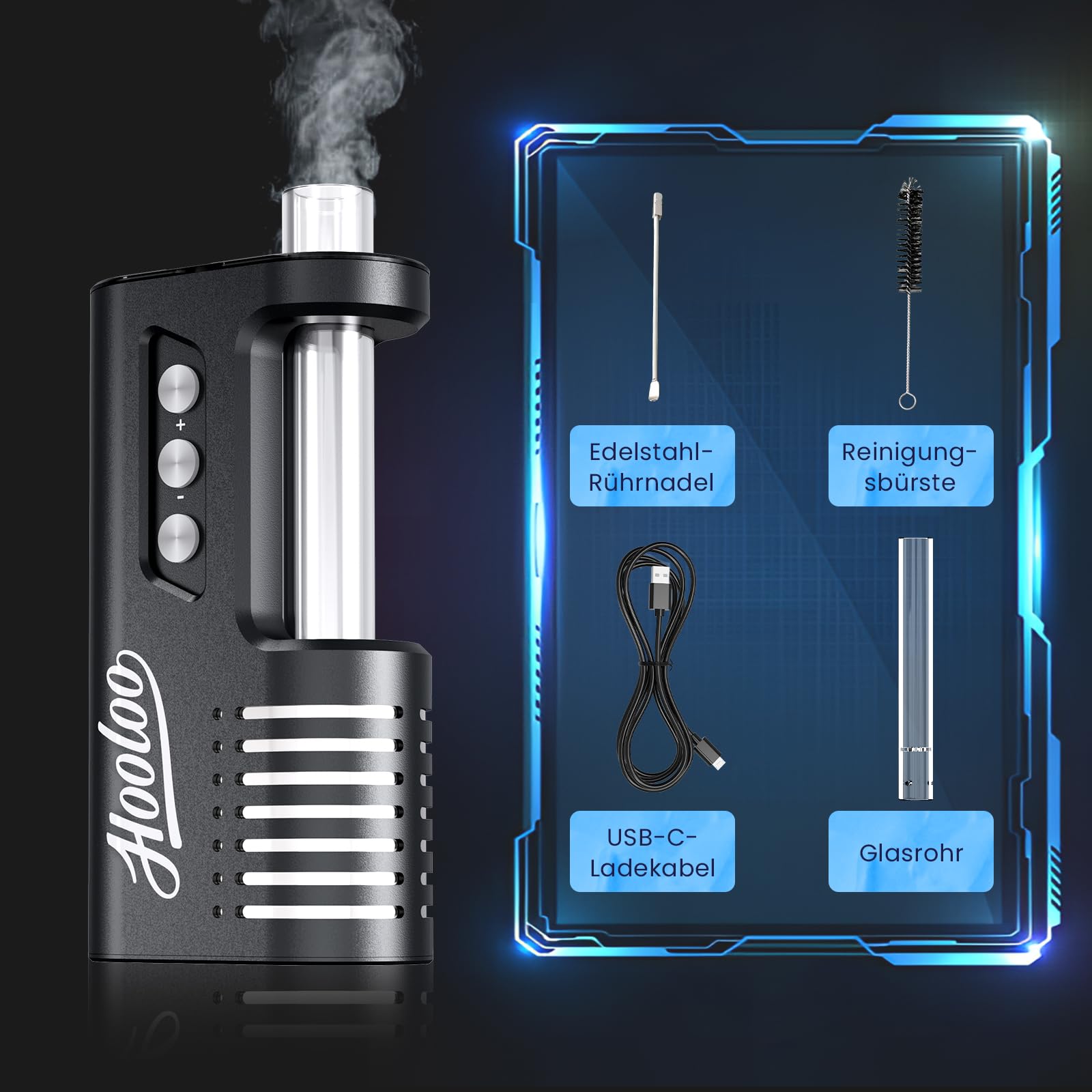 HOOLOO Kräuter Vaporizer – Premium Tragbarer Verdampfer Mit 30s Schneller Erwärmung, 2600 mAh Akku, OLED Display Und Temperaturregelung, Einfache Reinigung