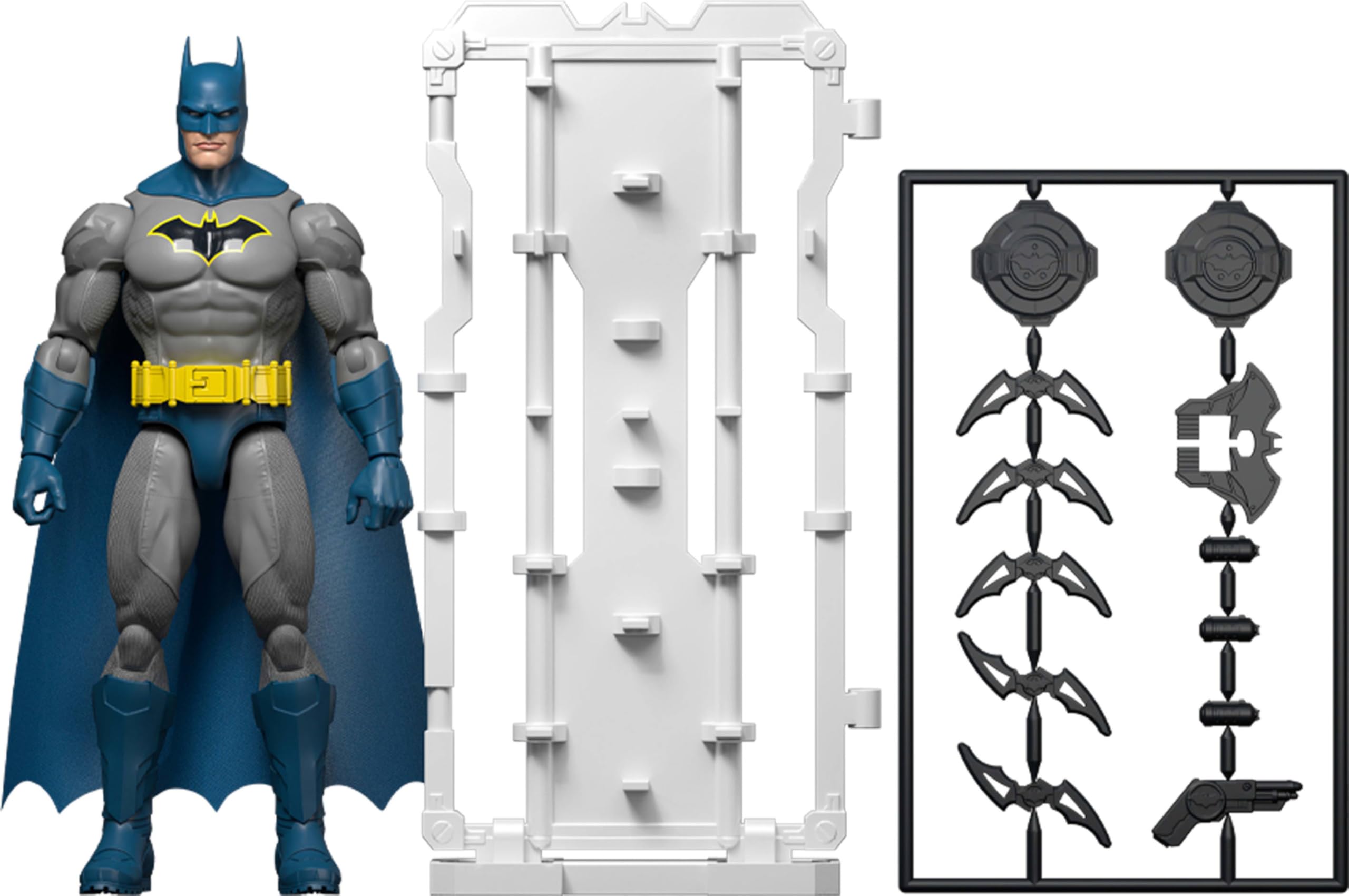 Mattel DC Premier Series Batman, figurka akcji 16,5 cm, seria 1 | Szczegółowy design superbohatera, 22 punkty artykulacji, peleryna z tkaniny, stojak na broń i akcesoria, JMD95
