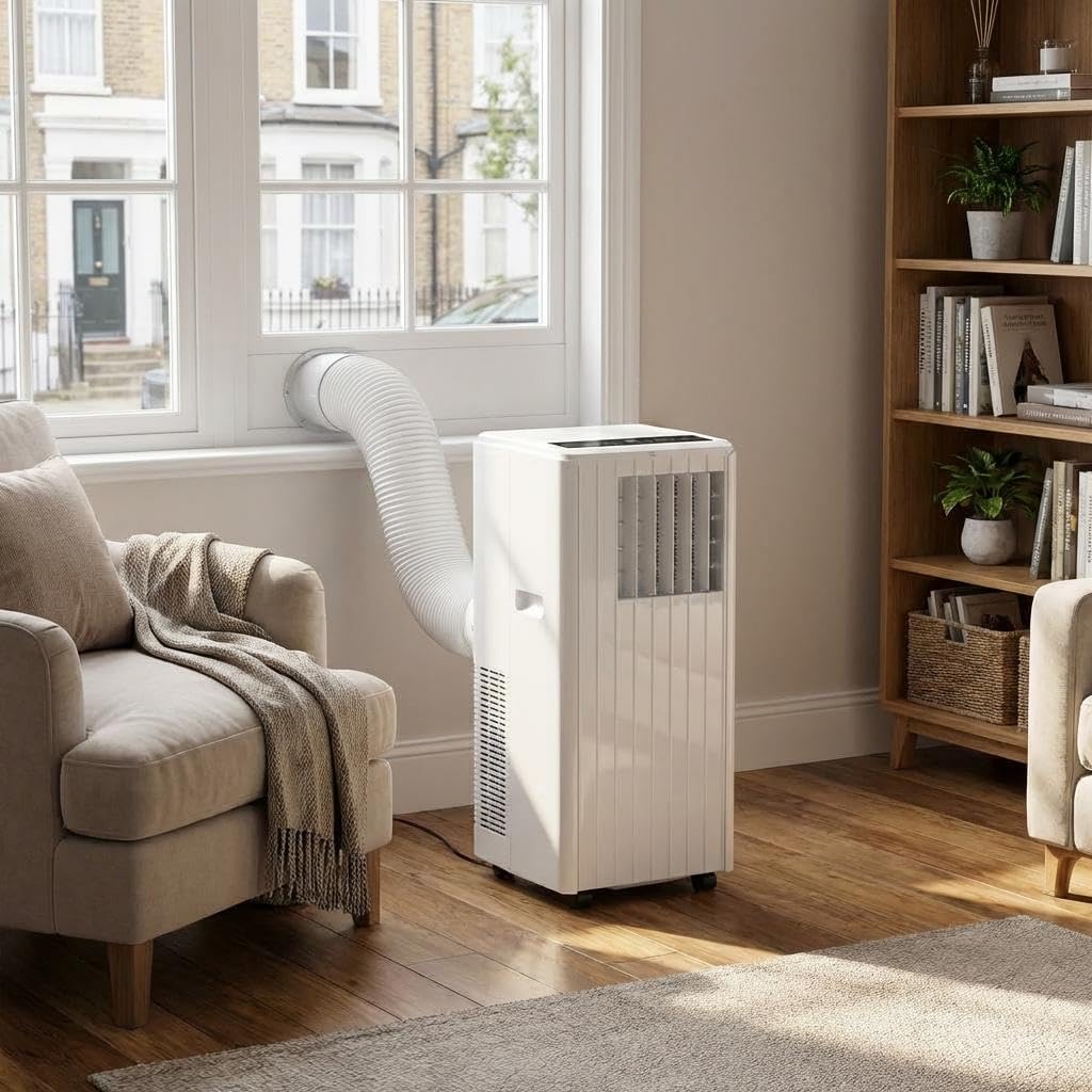Zstar White Portable Air Conditioner, 7000 Btu 5 Functions Integrated. Features Cooling, Dehumidification And Fan Modes, 2 Adjustable Speeds And 24-Hour Timer. Comes With Digital Display & Remote Control