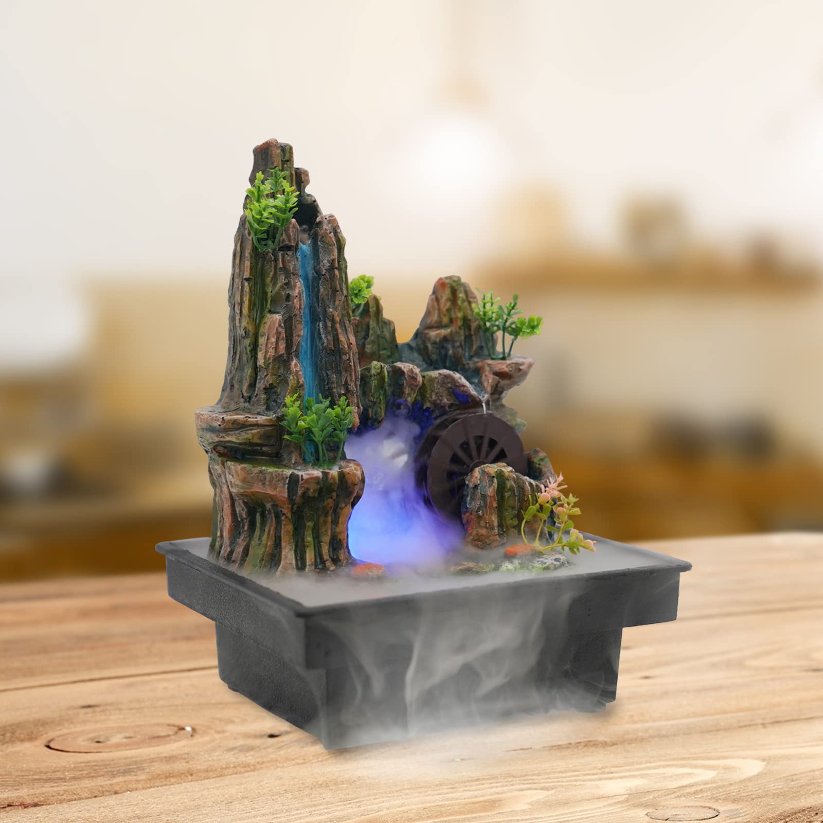 Headery Indoor Waterfall with LED Light and Mist Maker,Square Water Fountains Indoor, Relaxing Landscape Tabletop Fountain Zen Meditation Decoration for Home Office Restaurant