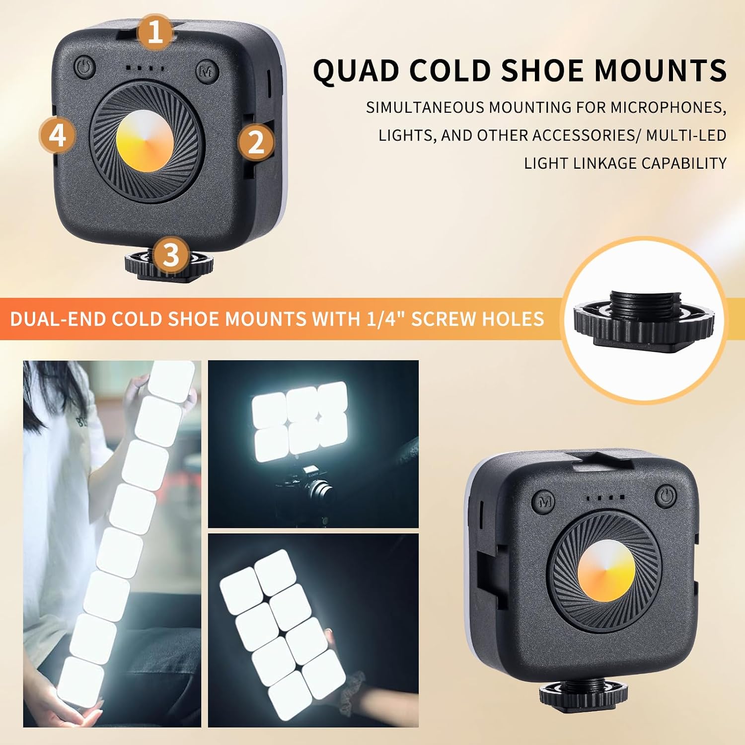 Selfie Light 3CCT USB-Rechargeable LED Phone Light - Portable Photo Light Up to 6500K Color Temperature for Selfie Makeup and Live Stream