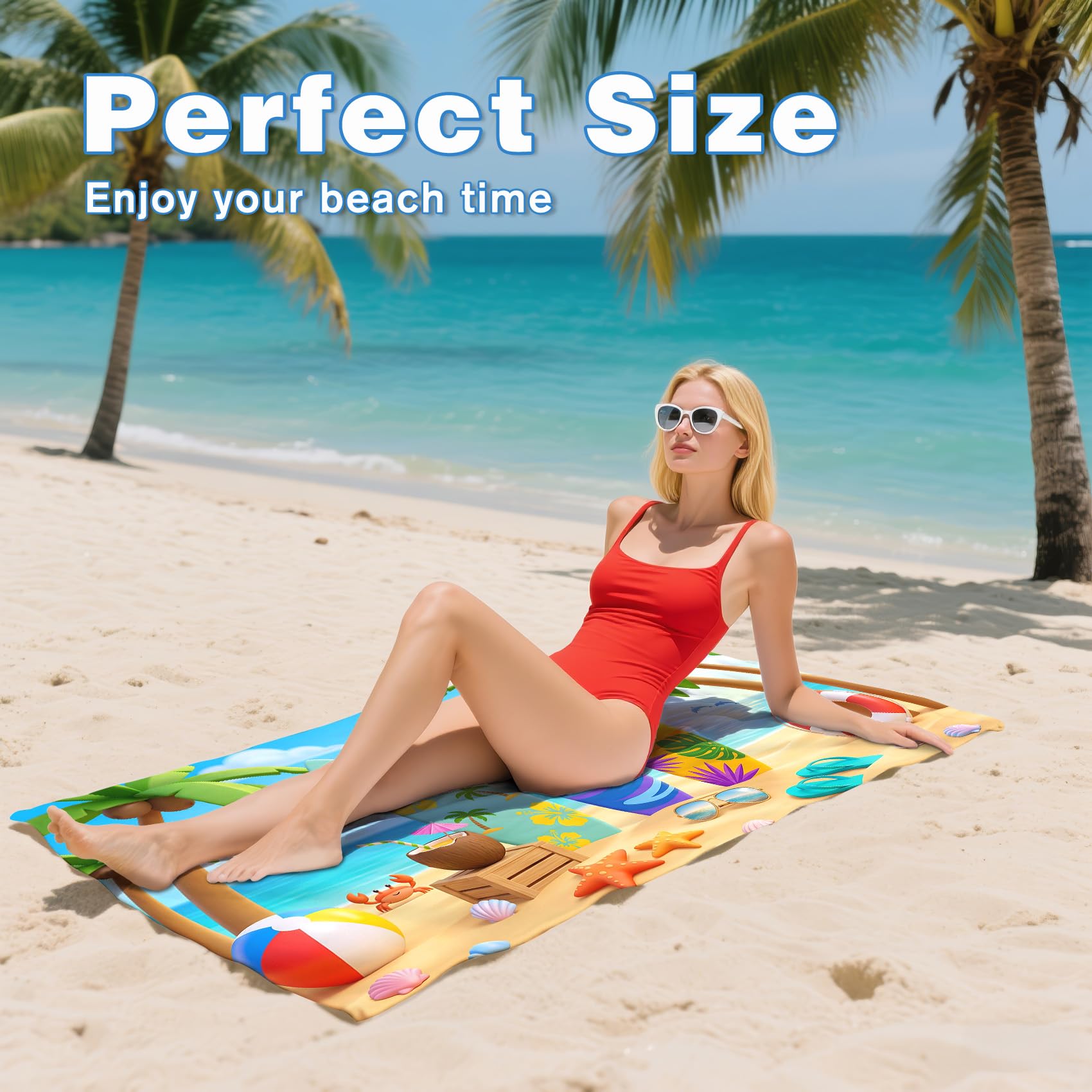Serviette de Plage XXL Microfibre Planche de Surf Thème Plage Tropicale, Drap de Plage Séchage Rapide Anti Sable & Légère, Serviette de Bain Grande Taille 200x200 cm