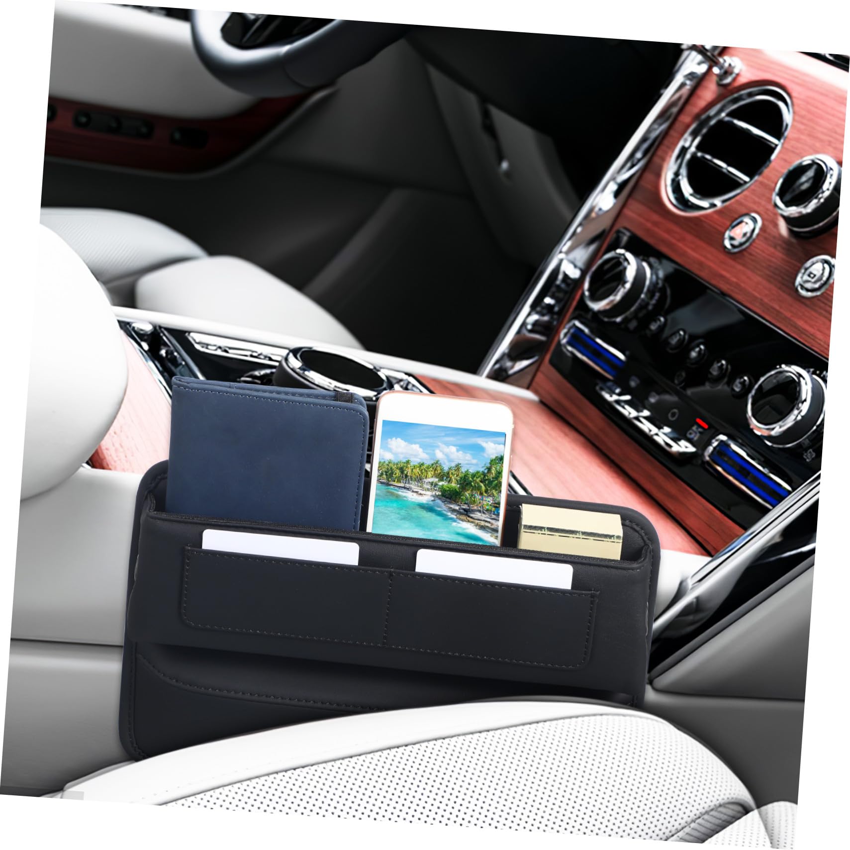 Caja Almacenamiento Asiento Coche Organizador Inserto Ranura con Compartimentos Protección Antideslizante para Consola y Asiento Vehículo Seguridad Conducción