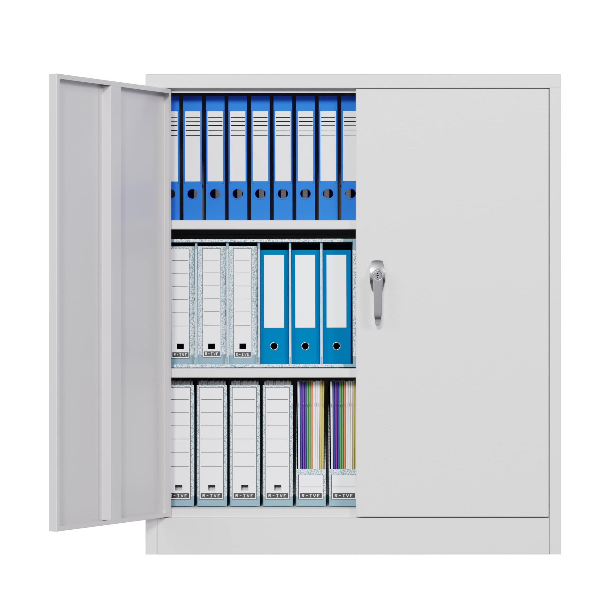 Metal Storage Cabinet with Pegboard 31.5'' x 31.5'' x 16.5'',Lockable Rolling Steel Storage Cabinet with 5 Adjustable Shelves and Door for Garage, Office, Kitchen, Assembly Required(White)Recycled Claim Standard 100