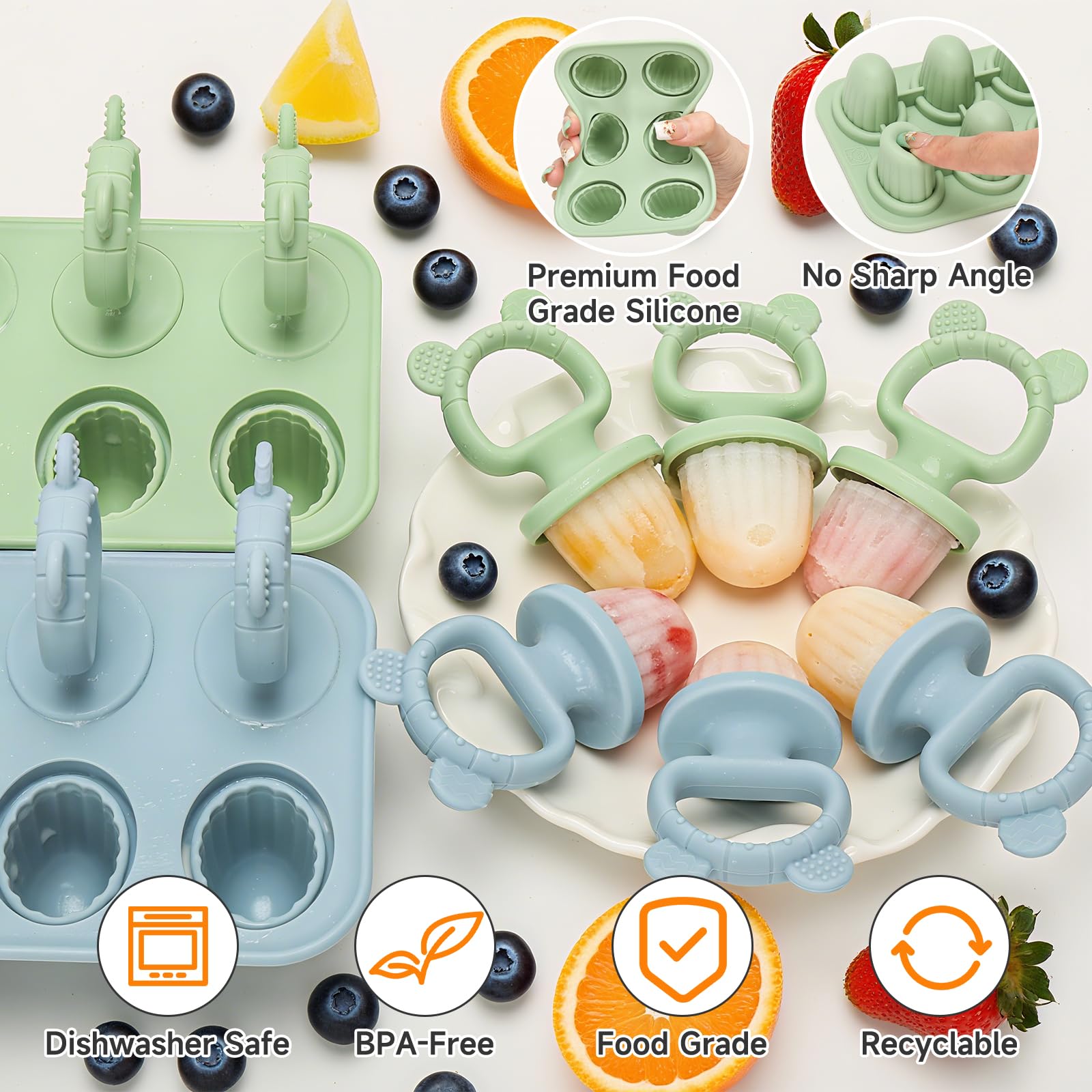 CLDY Mini BPA-Free Silicone Ice Lolly Moulds Kit for Toddlers, 6 Pack Blgn - Image 4