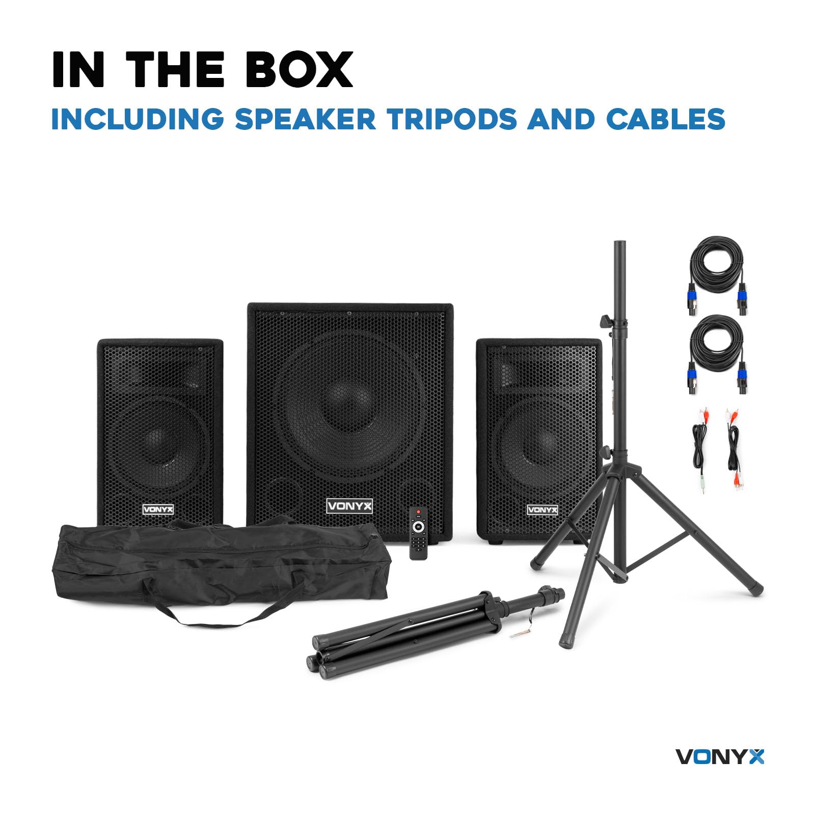 Vonyx VX1015BT Beginner DJ Set – 1000W PA-Anlage 2.1 + CDJ450 DJ-Mixer – 15" Subwoofer + 2X Tops + Stative – Bluetooth, USB, CD – Plug and Play – Ideal für Partys bis 50 Personen