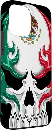 Miniatura 3 de iPhone 13 Pro Max Bandera de México - Estilo tribal de calavera mexicana - Funda hecha en México