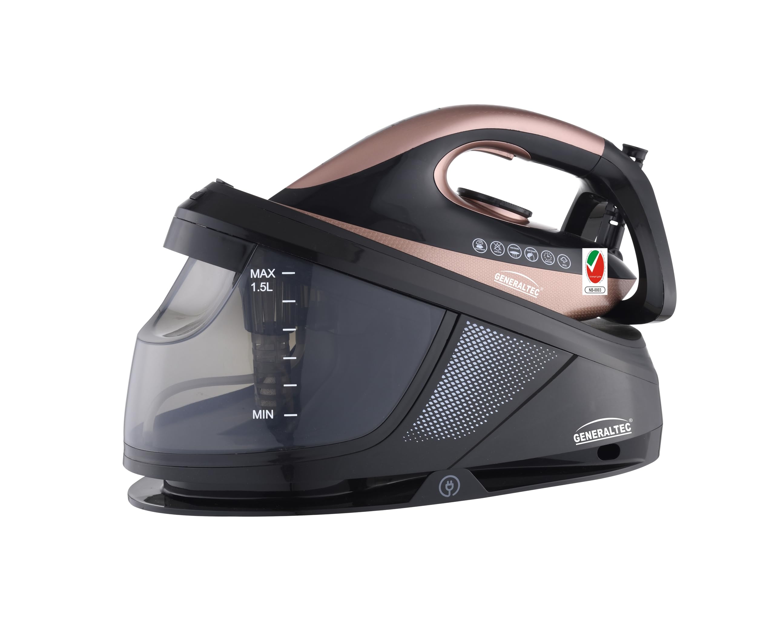 Generaltec Steam Iron Station, Steam Generator with Steam Shot Button, 1.5L, 2600-3100 W, Gold and Black