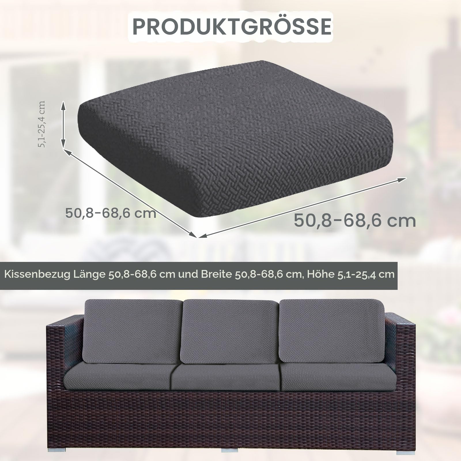 SHANNA Stretch Sofa Sitzkissenbezüge rutschfest Sofabezug: Gartenmöbel Couchkissen Schonbezüge wasserdichte Outdoor Patio Couch Kissen Schonbezug Möbelschutz für Haustiere (6-Sitzer,Dunkelgrau)