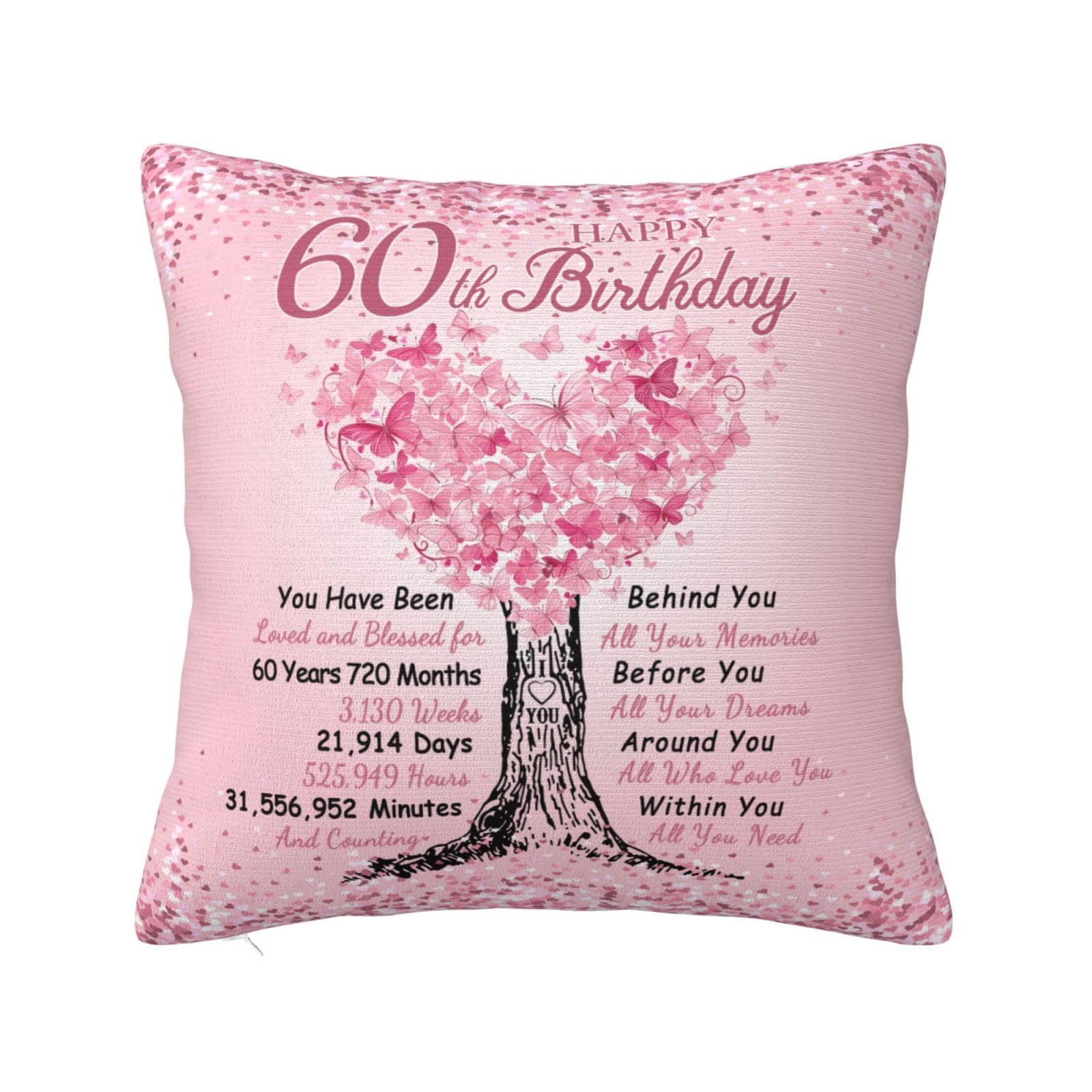 SUBORD 60th Birthday Gifts for Women, 60 Year Old Gifts for Women 18x18 Pillow Cover, 60th Birthday Decorations for Woman