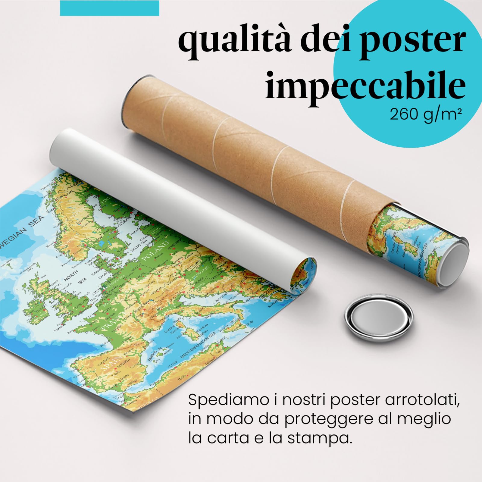 Postereck - 1031 - Mappa dell'Europa, paesi capitali inglese scritta - Decorazione Aula Scolastica, Materiale Didattico, Insegnamento, Lezione - Tela - 100,0 cm x 75,0 cm