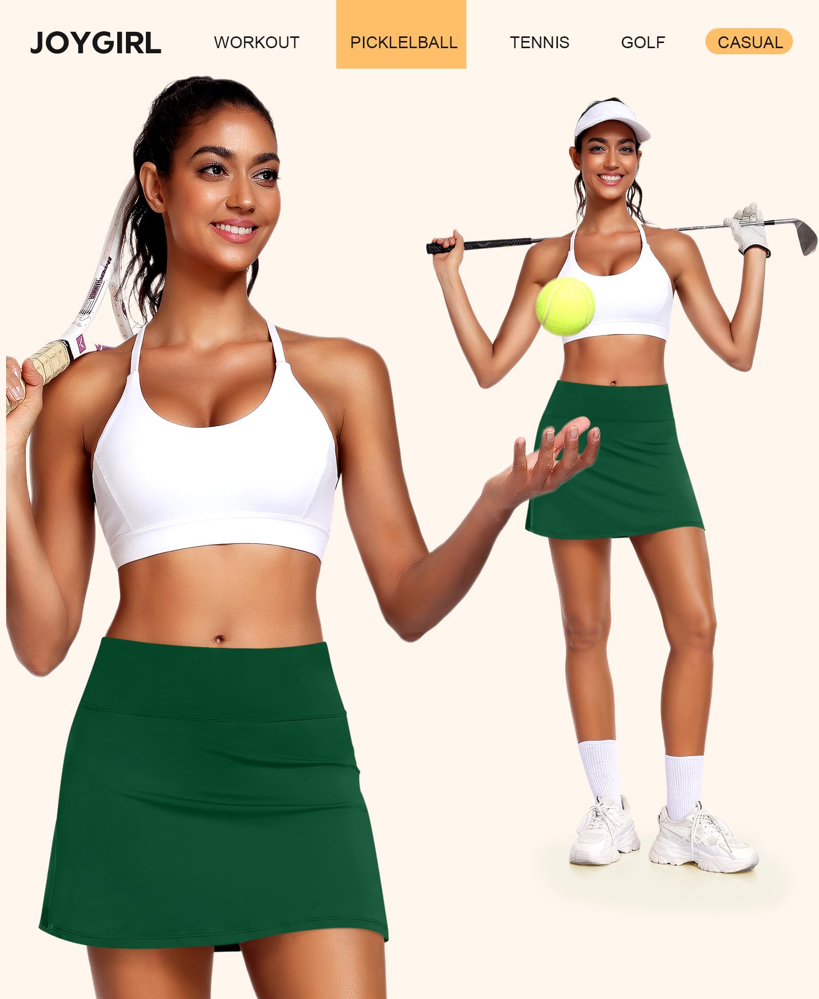 JoyGirl Faldas de tenis de 38 cm con pantalones cortos para mujer, falda de golf de cintura alta con bolsillos, minifaldas casuales