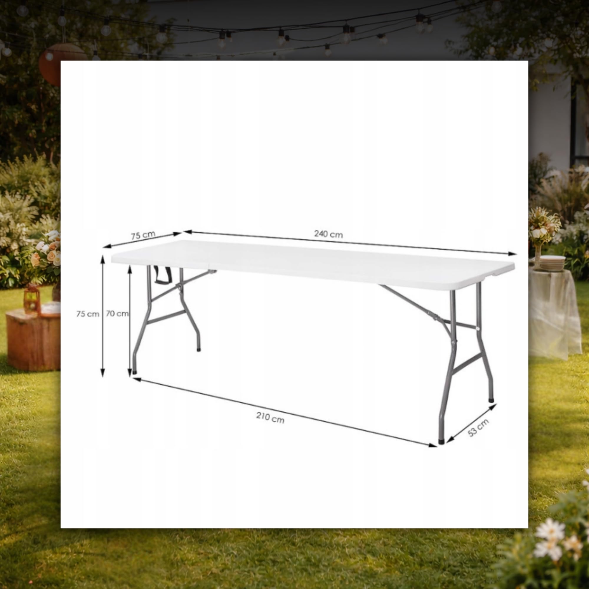 SPRINGOS Mesa de fiesta para banquete de 240 x 75 x 75 cm, plegable para gastronomía, con asa de transporte, función de maleta, plástico, metal para interior y exterior