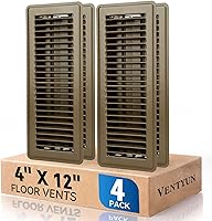 VENTYUN 4x12 Floor Vent Covers 4-Pack - Adjustable Powder-Coated Metal Registers, Safe Curved Edges, Walkable for Floor/Wall, Brown
