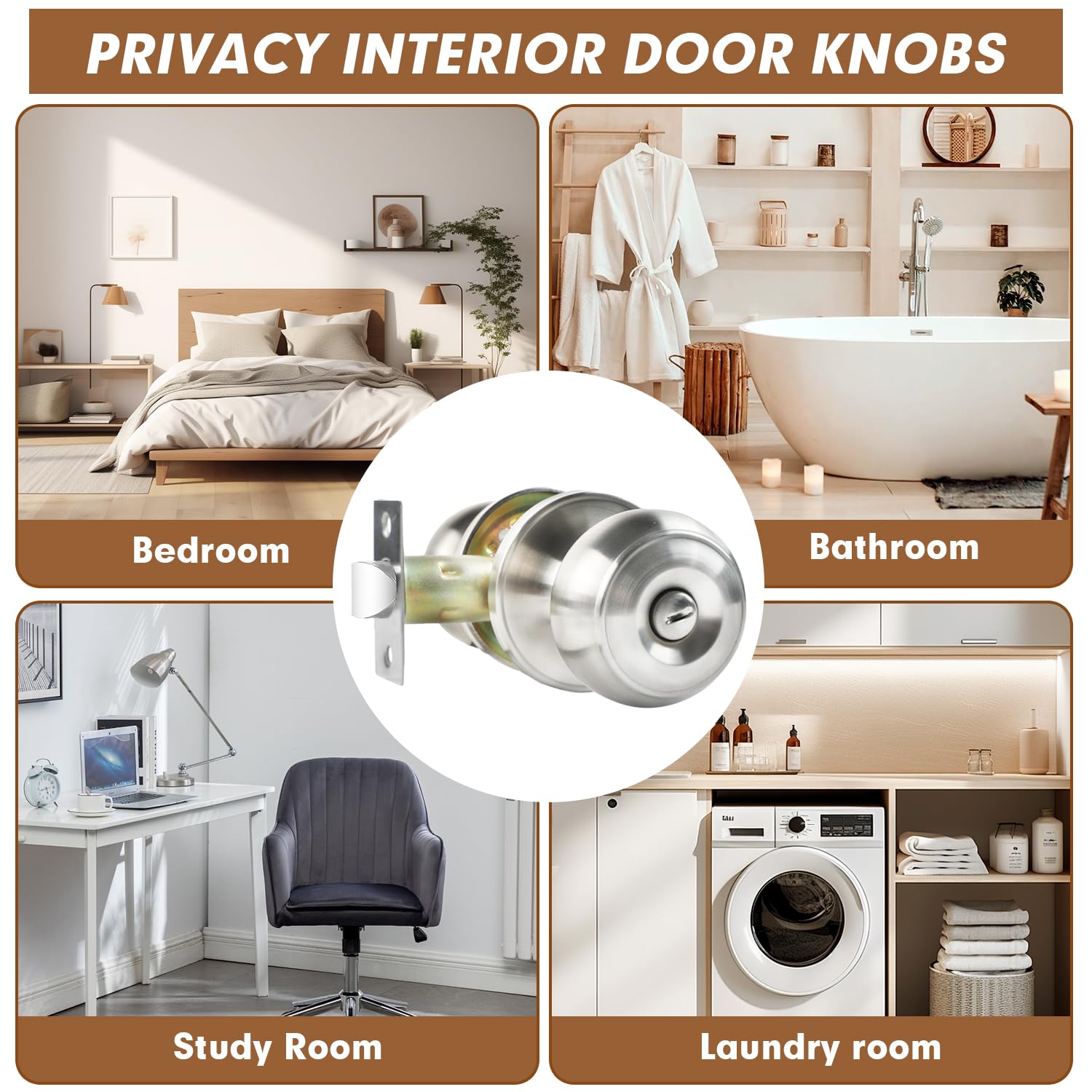 Satin Nickel Privacy Door Knobs - 4 Pack Locksets -3