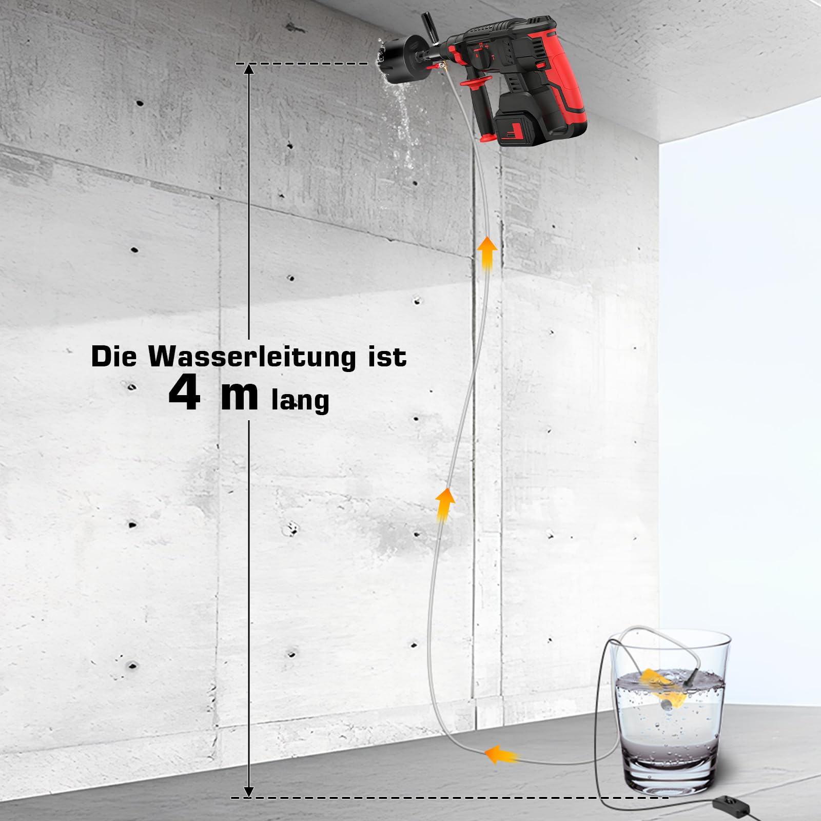 Adapter 1 1/4" UNC auf SDS Max mit Automatisch Wasserspülung, Wassereinspritzung Möglich, inkl. 4m Wasserleitung + Wasserpumpe, SDS Max Adapter für Diamantbohrkrone Kernbohrer Bohrkrone Dosensenker