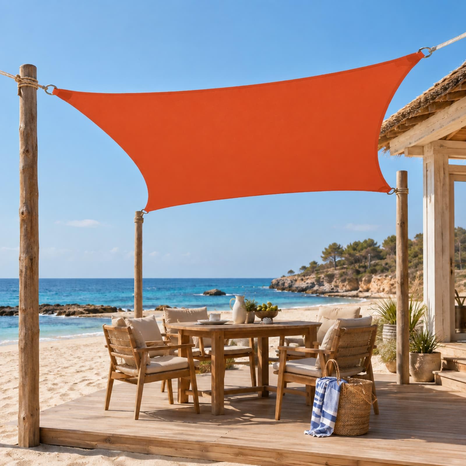 Hiseng Shade Sails Waterproof, Awning Canopy with Eyelets & 4 Rope Square Rectangle Shade Sail 95% UV Block Sunscreen Solid Color Garden Outdoor Sun Canopy for Patio (Orange,3x4m)
