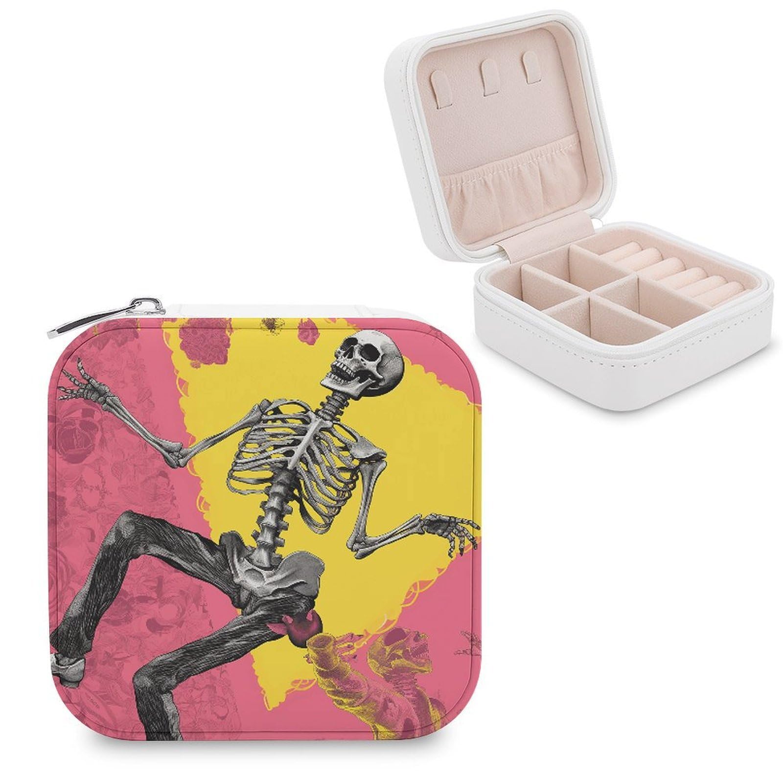 FekiLoot Peach Skull Jewelry Case Personalized Leather Jewelry Box Mini Travel Jewelry Case Small Portable Jewelry Organizer for Ring Earrings Necklace Bracelet
