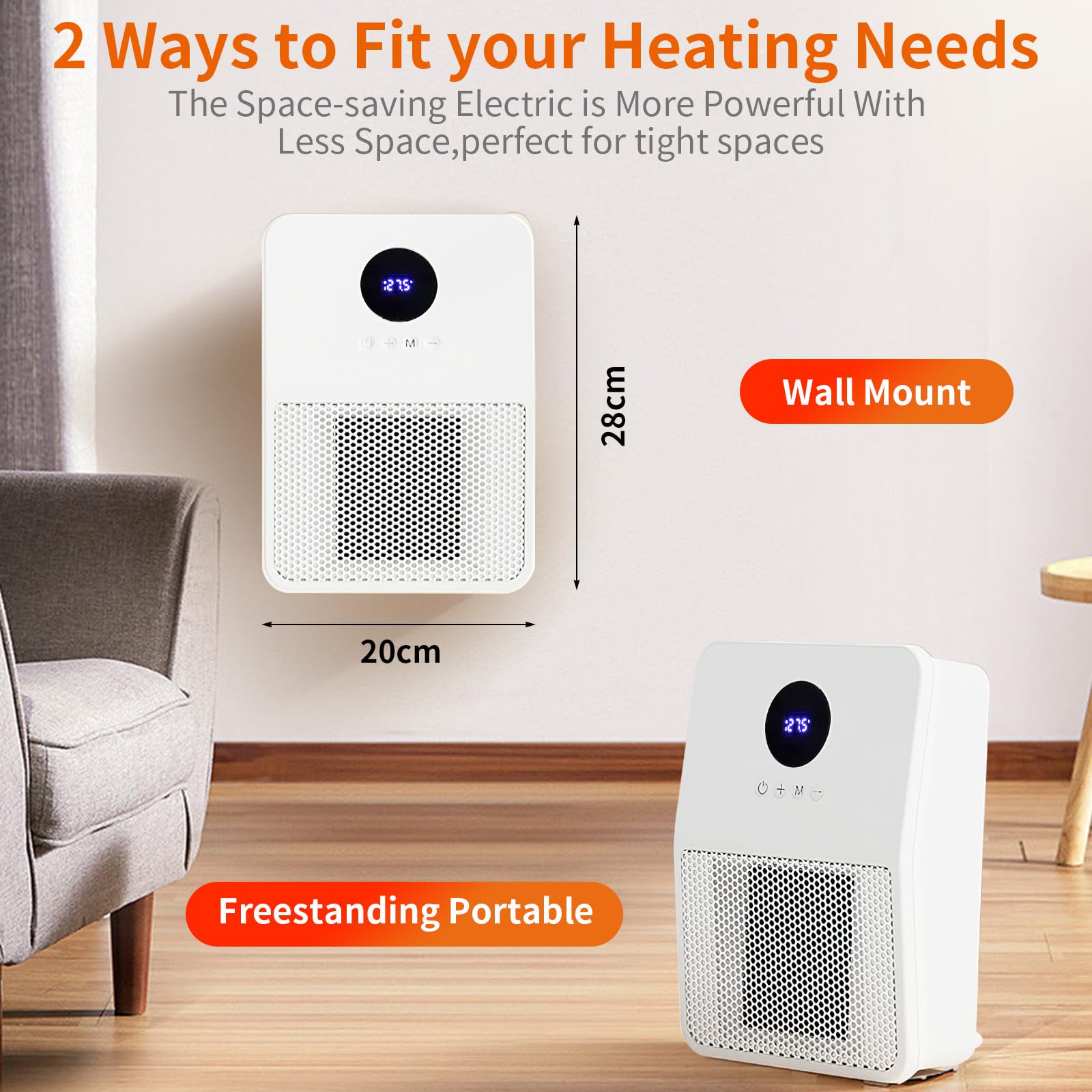 Calefactor Eléctrico Cerámico Aroeve 2000W - 4 Modos, Oscilación 90°, Temporizador 24h, Mando A Distancia, Seguridad Antivuelco