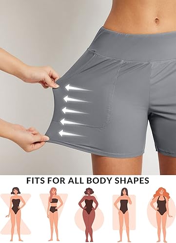 Miniatura 2 de BALEAF Pantalones cortos de natación de 5 pulgadas para mujer pantalones cortos de natación de cintura alta con control de abdomen y forro