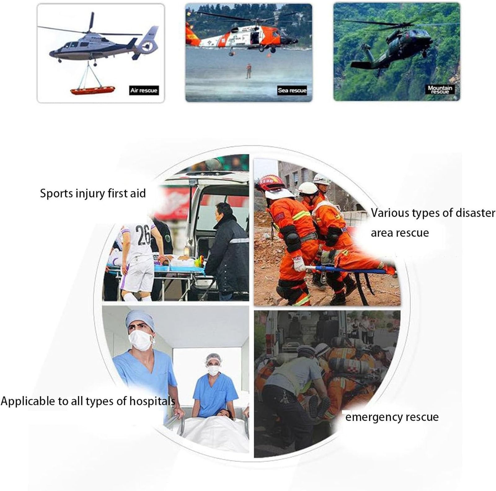 Tragbarer Rettungskorb Stretcher, tragbare Hubschrauber-Rettungskorbtrage, mit Gurten und Hebeschlaufe, Patiententransport für Krankenhäuser/Kliniken/Familien/Sportplätze